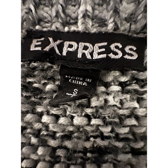 Express Womens Fringe Sweater Gray Tunic Size S Marled Chunky Knit Black White - Picture 7 of 16